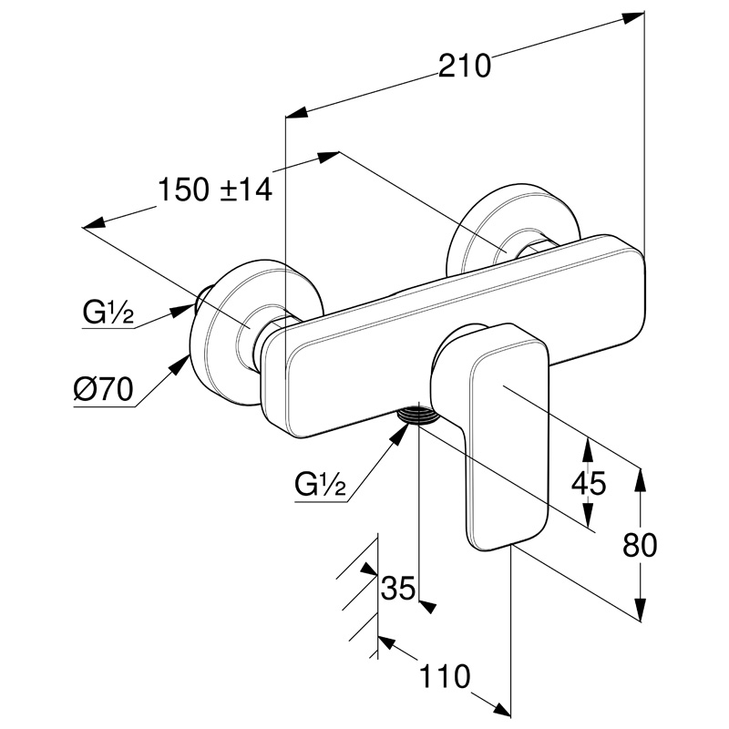 Baterie duș Kludi, Renon, monocoandă, brushed gunmetal